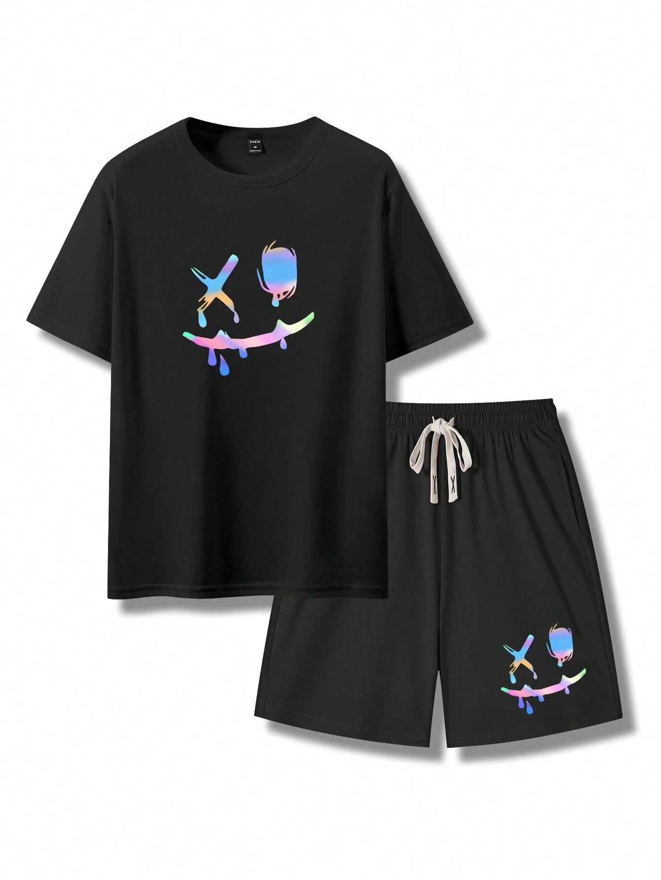 Manfinity LEGND Men Cartoon Graphic Short Sleeve Tee & Drawstring Waist Shorts, Going Out