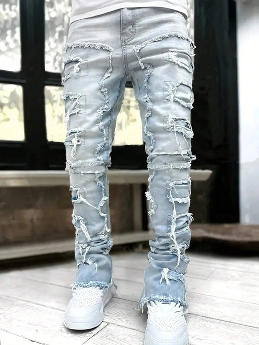 Men's Solid Distressed Denim Jeans