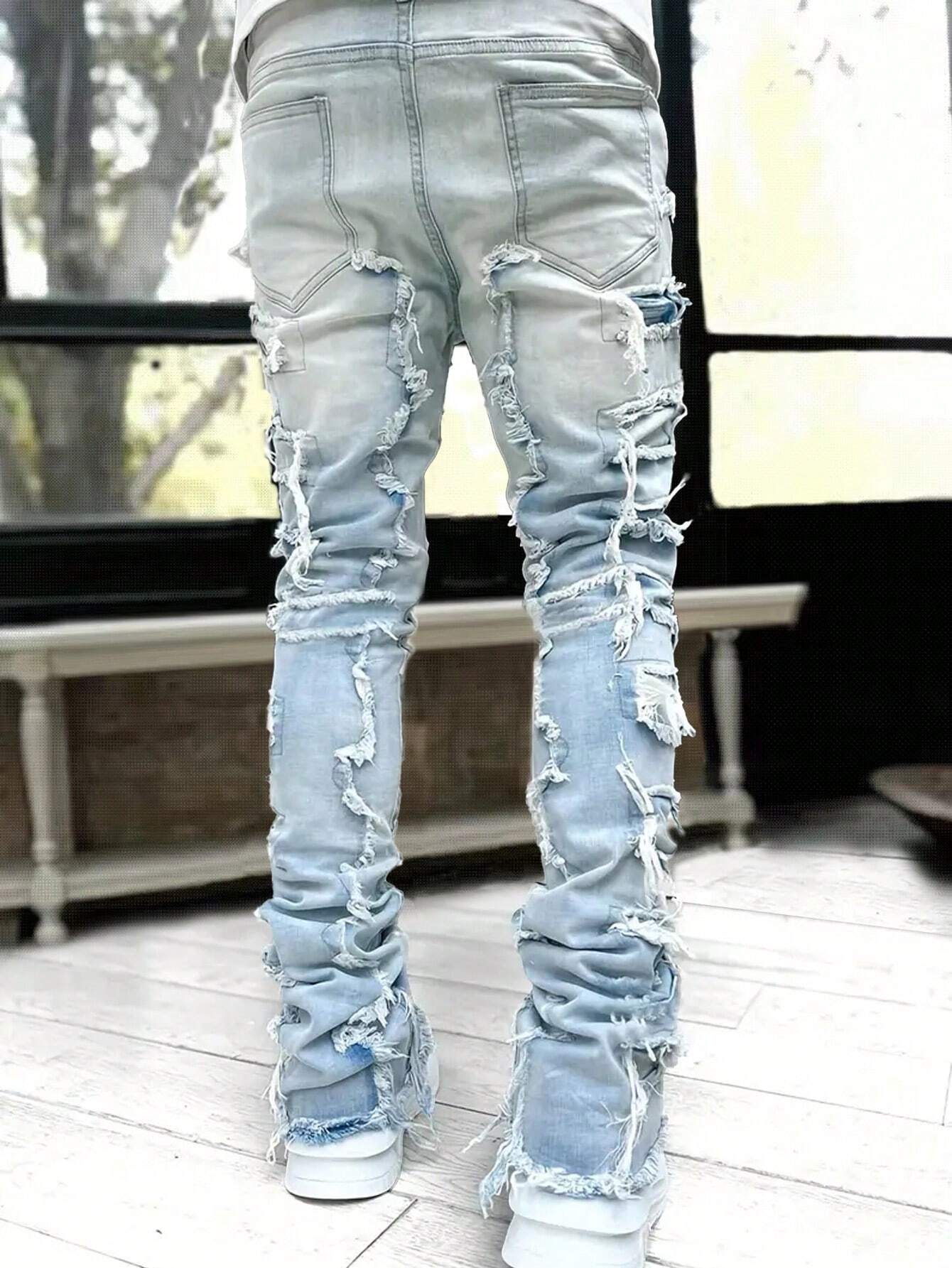 Men's Solid Distressed Denim Jeans