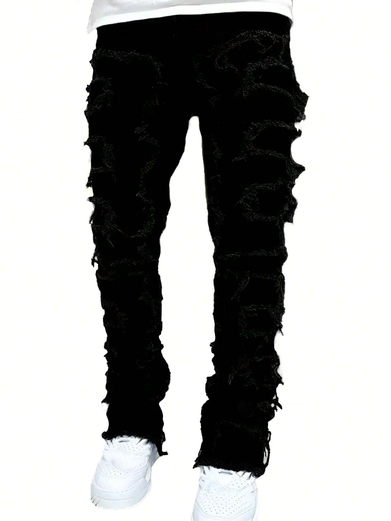 Men's Solid Distressed Denim Jeans