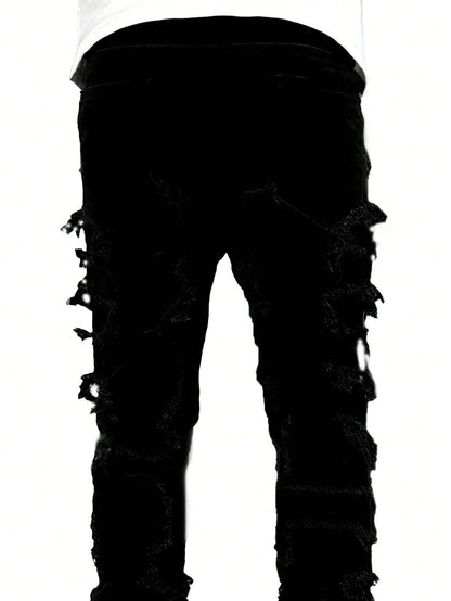 Men's Solid Distressed Denim Jeans