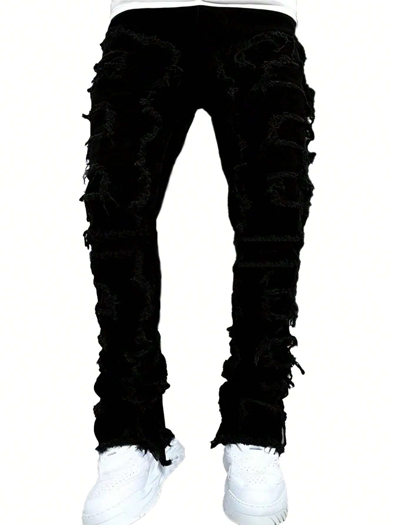 Men's Solid Distressed Denim Jeans