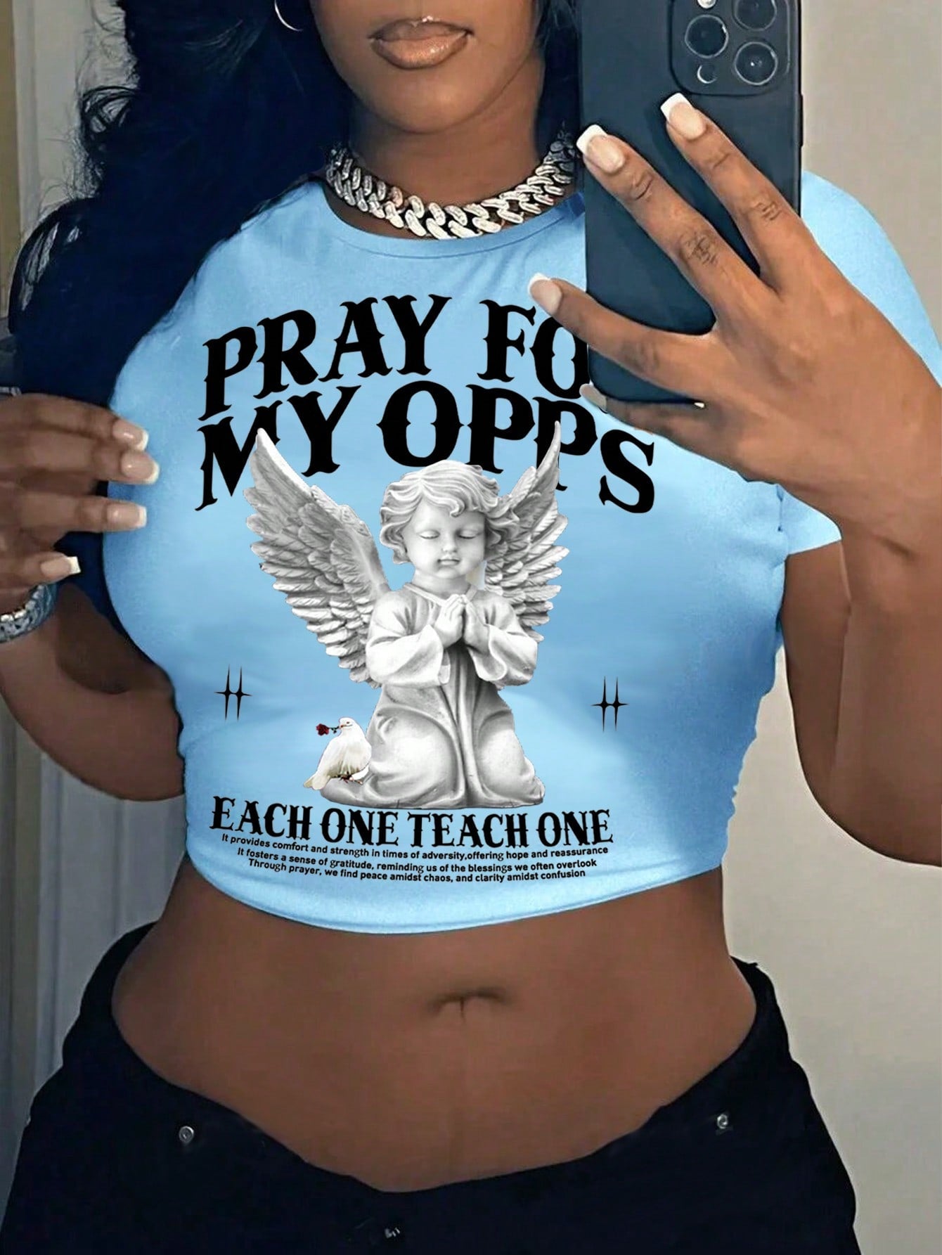 Pray For My Opps T-Shirt – Women's Summer Casual Angel Slogan Slim Fit Cropped Tee, Comfort & Strength in Adversity