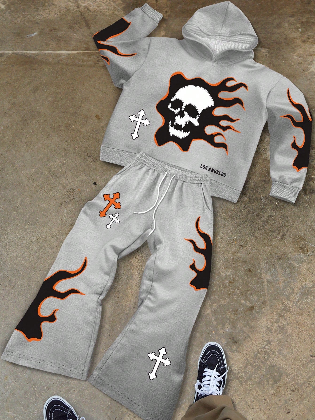 Men's Autumn Hoodie & Sweatpants Set – Letter & Skull Graphic with Drawstring Waist