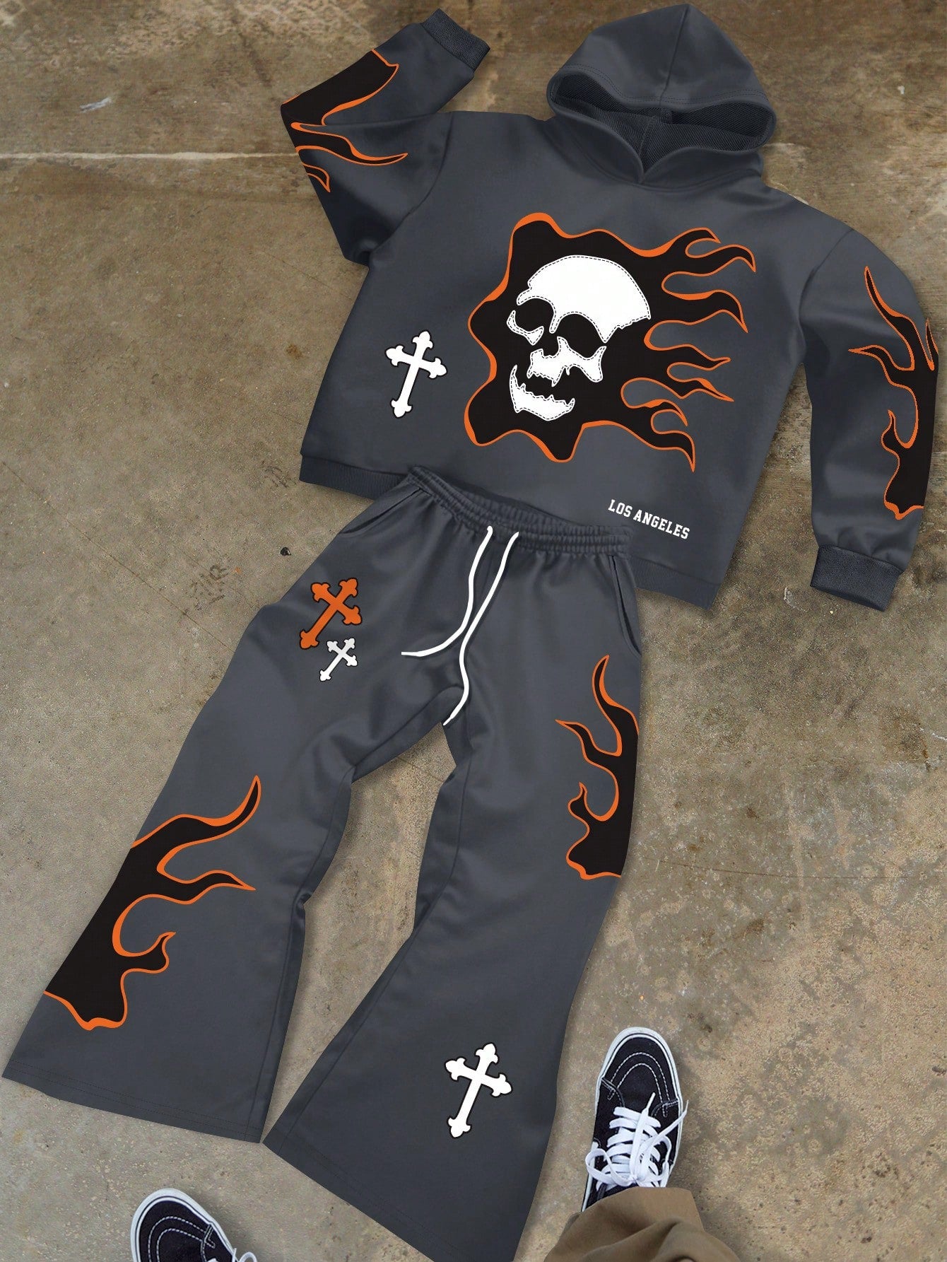 Men's Autumn Hoodie & Sweatpants Set – Letter & Skull Graphic with Drawstring Waist