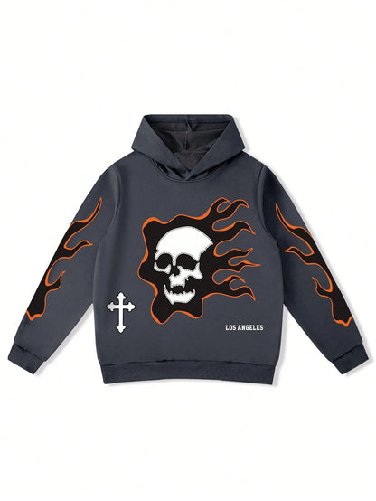 Men's Autumn Hoodie & Sweatpants Set – Letter & Skull Graphic with Drawstring Waist