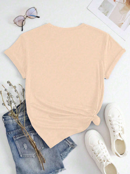 INAWLY Women's Letter Print Round Neck Short Sleeve T-Shirt – Stylish Graphic Tee