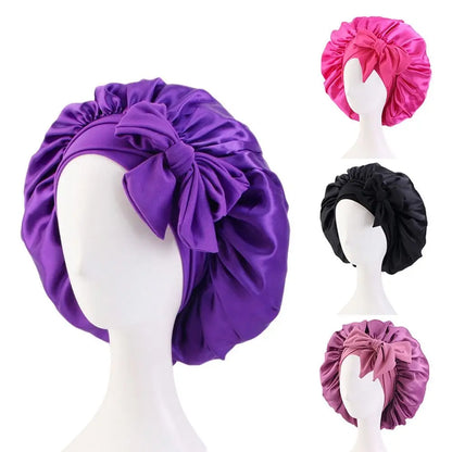 Satin Turban Bonnet Sleep Cap with Headband – Silk Nightcap for Women & Children