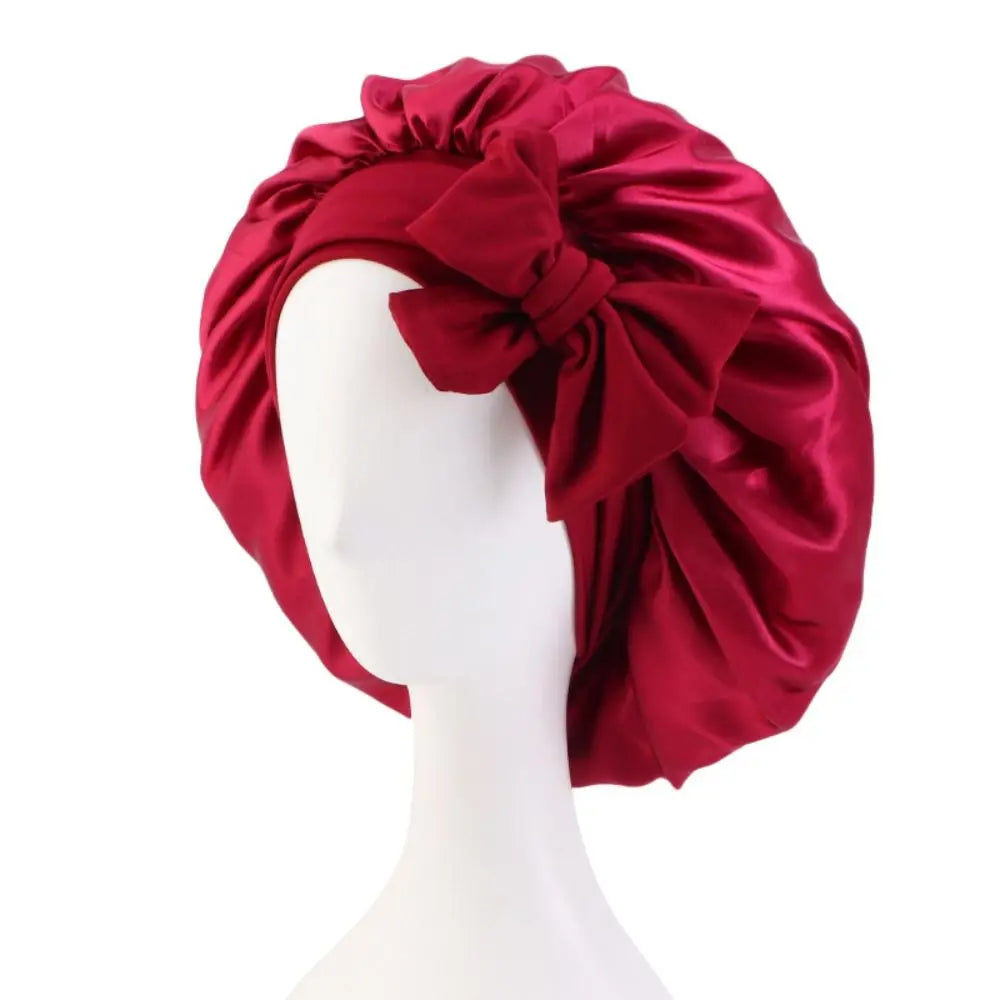 Satin Turban Bonnet Sleep Cap with Headband – Silk Nightcap for Women & Children