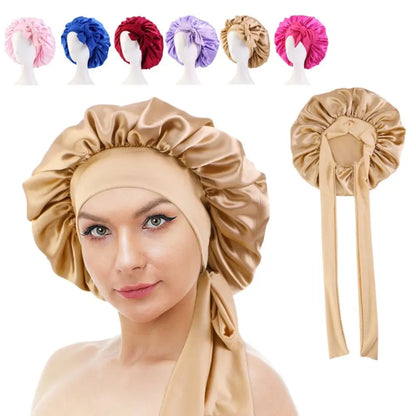 Satin Turban Bonnet Sleep Cap with Headband – Silk Nightcap for Women & Children