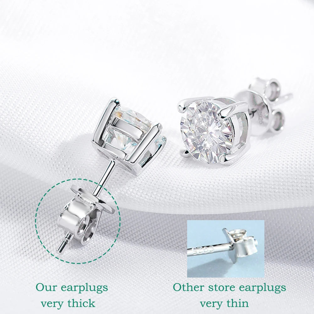 0.1-3CT Moissanite Stud Earrings for Men and Women – S925 Silver, Platinum-Plated Wedding and Bridal Diamond Studs, GRA Certified