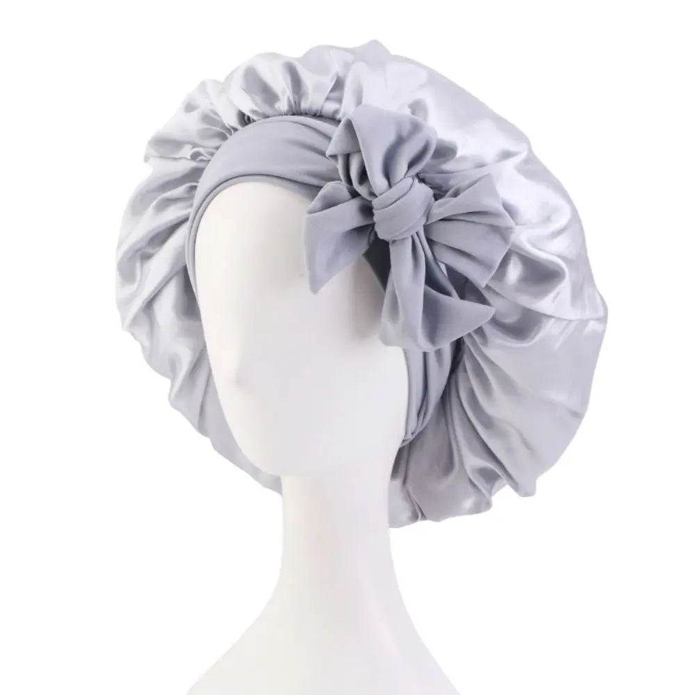 Satin Turban Bonnet Sleep Cap with Headband – Silk Nightcap for Women & Children