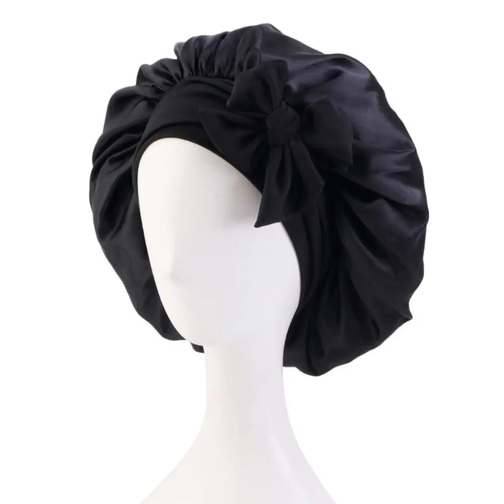 Satin Turban Bonnet Sleep Cap with Headband – Silk Nightcap for Women & Children