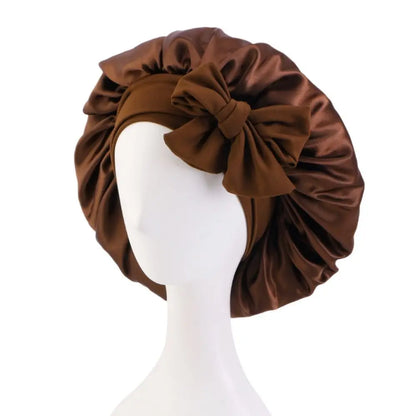 Satin Turban Bonnet Sleep Cap with Headband – Silk Nightcap for Women & Children