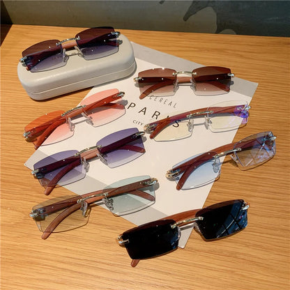 Rimless Wooden Pattern Sunglasses – Luxury Retro UV400 Fashion Shades for Men & Women