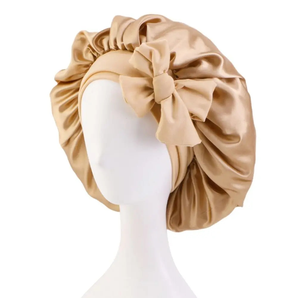 Satin Turban Bonnet Sleep Cap with Headband – Silk Nightcap for Women & Children