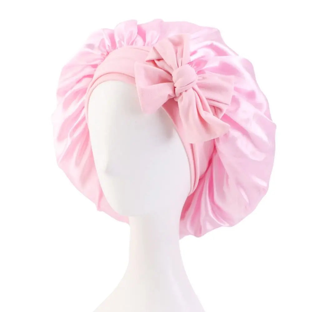 Satin Turban Bonnet Sleep Cap with Headband – Silk Nightcap for Women & Children