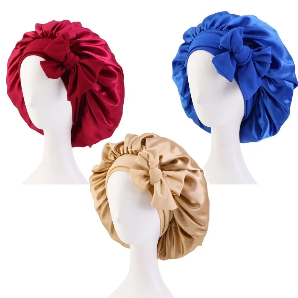 Satin Turban Bonnet Sleep Cap with Headband – Silk Nightcap for Women & Children